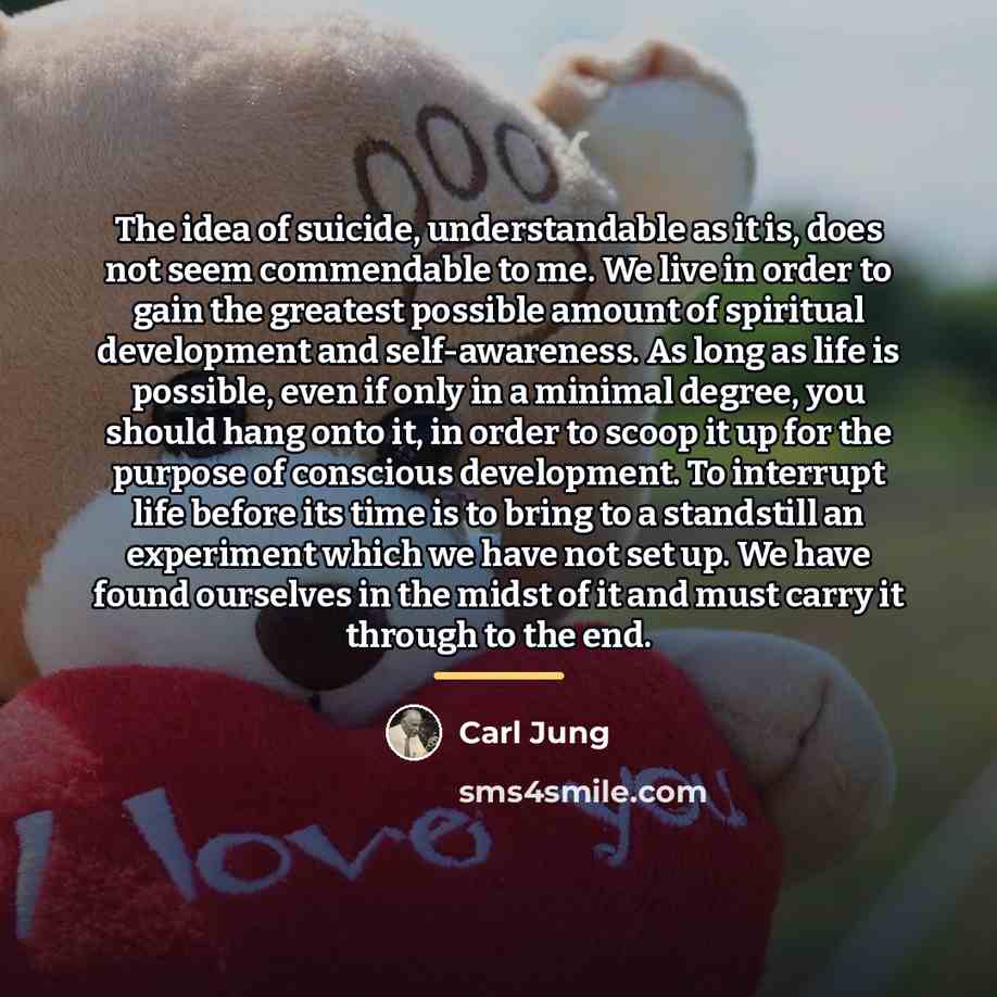 “The idea of suicide, understandable as it is, does not…” quote by Carl Jung