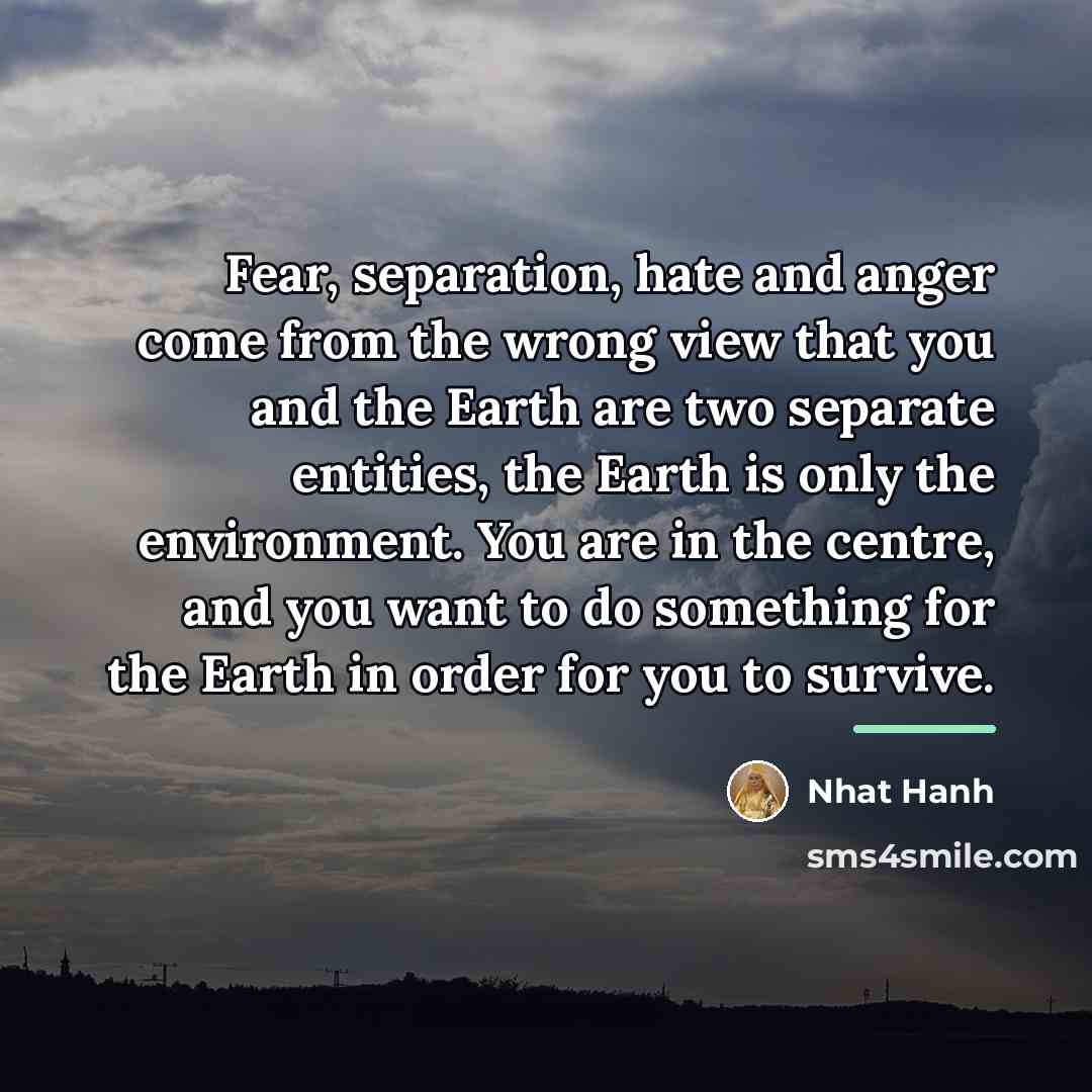 “Fear, separation, hate and anger come from the wrong view…” quote by Nhat Hanh