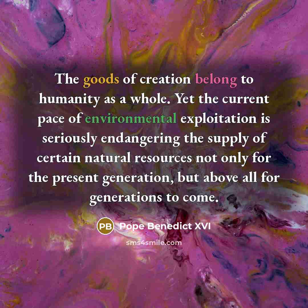 “The goods of creation belong to humanity as a whole.…” quote by Pope Benedict XVI
