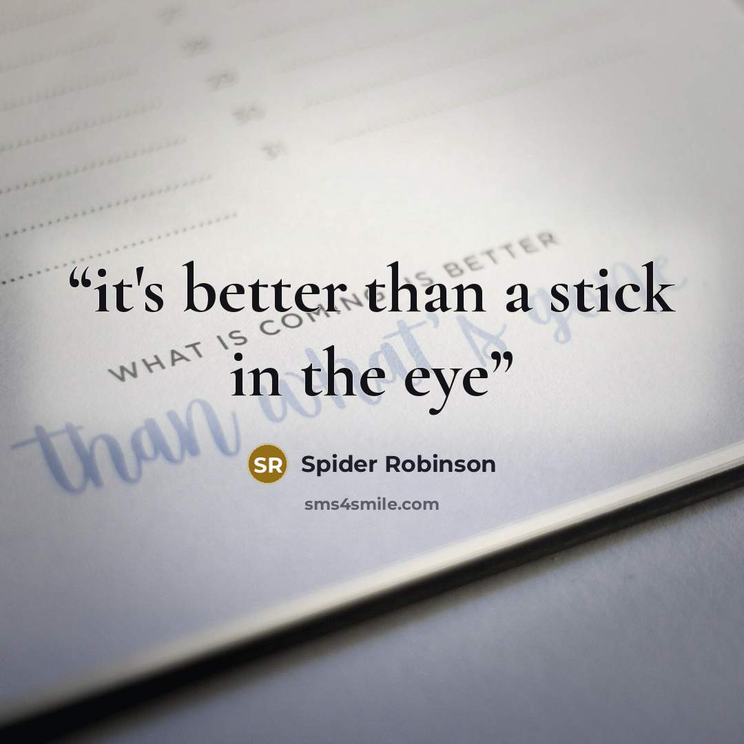 “it's better than a stick in the eye” quote by Spider Robinson