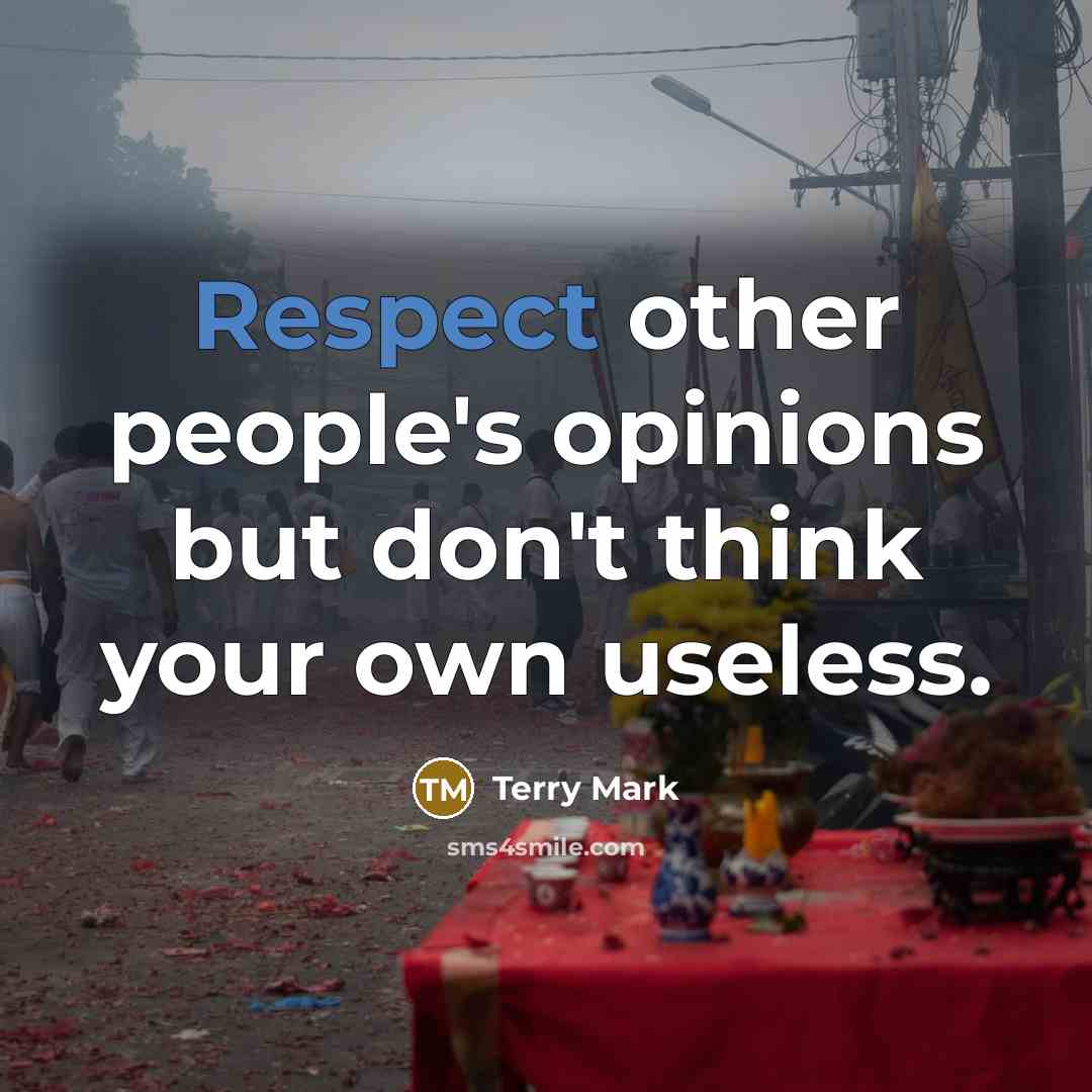 “Respect other people's opinions but don't think your own useless.…” quote by Terry Mark