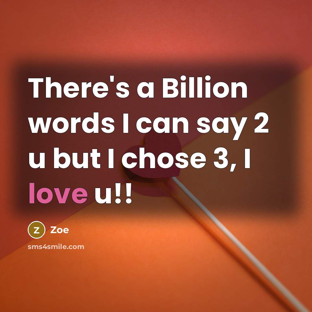 “There's a Billion words I can say 2 u but I chose 3, I love u!!” quote by Zoe