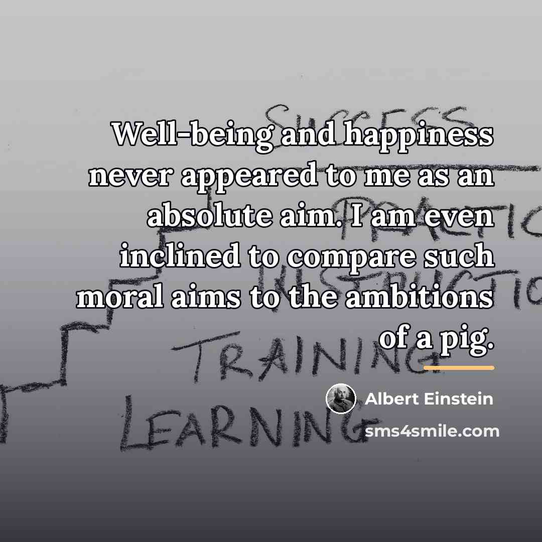 “Well-being and happiness never appeared to me as an absolute…” quote by Albert Einstein
