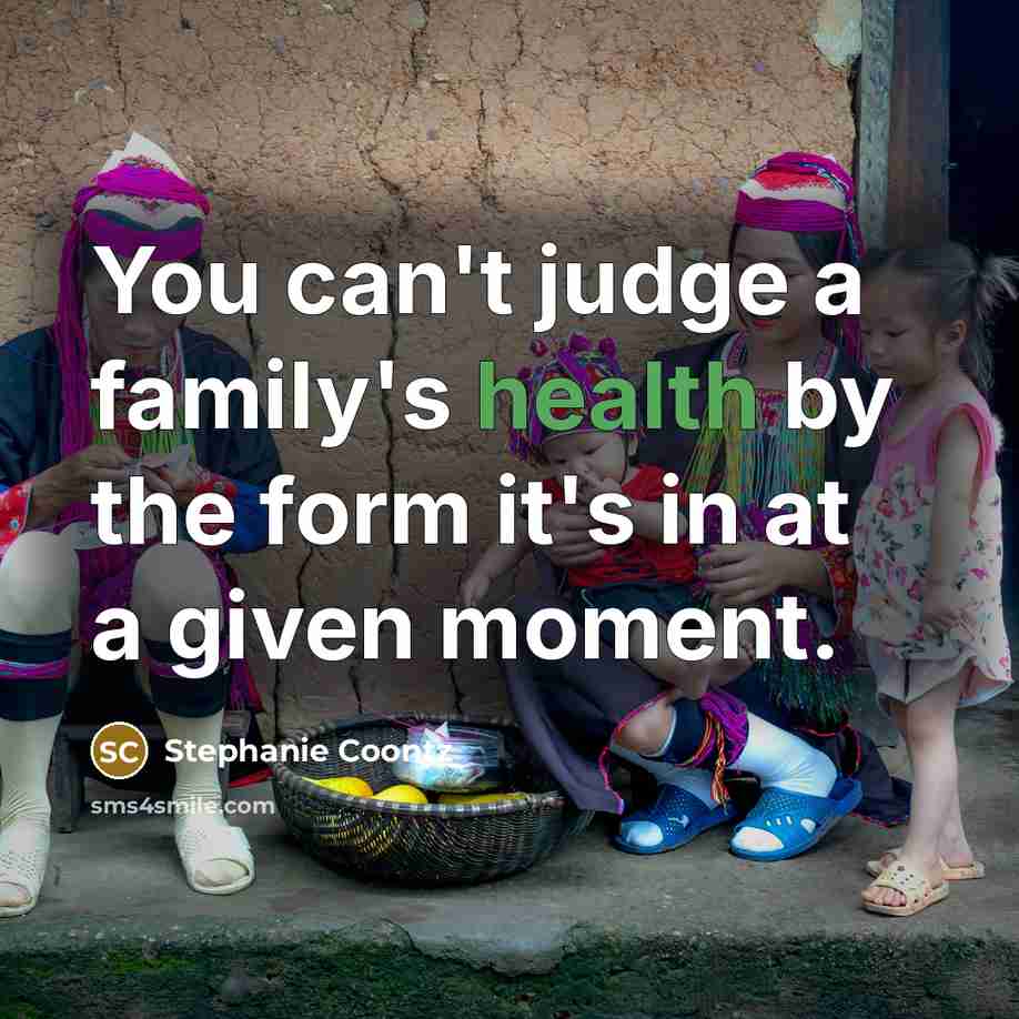 “You can't judge a family's health by the form it's…” quote by Stephanie Coontz
