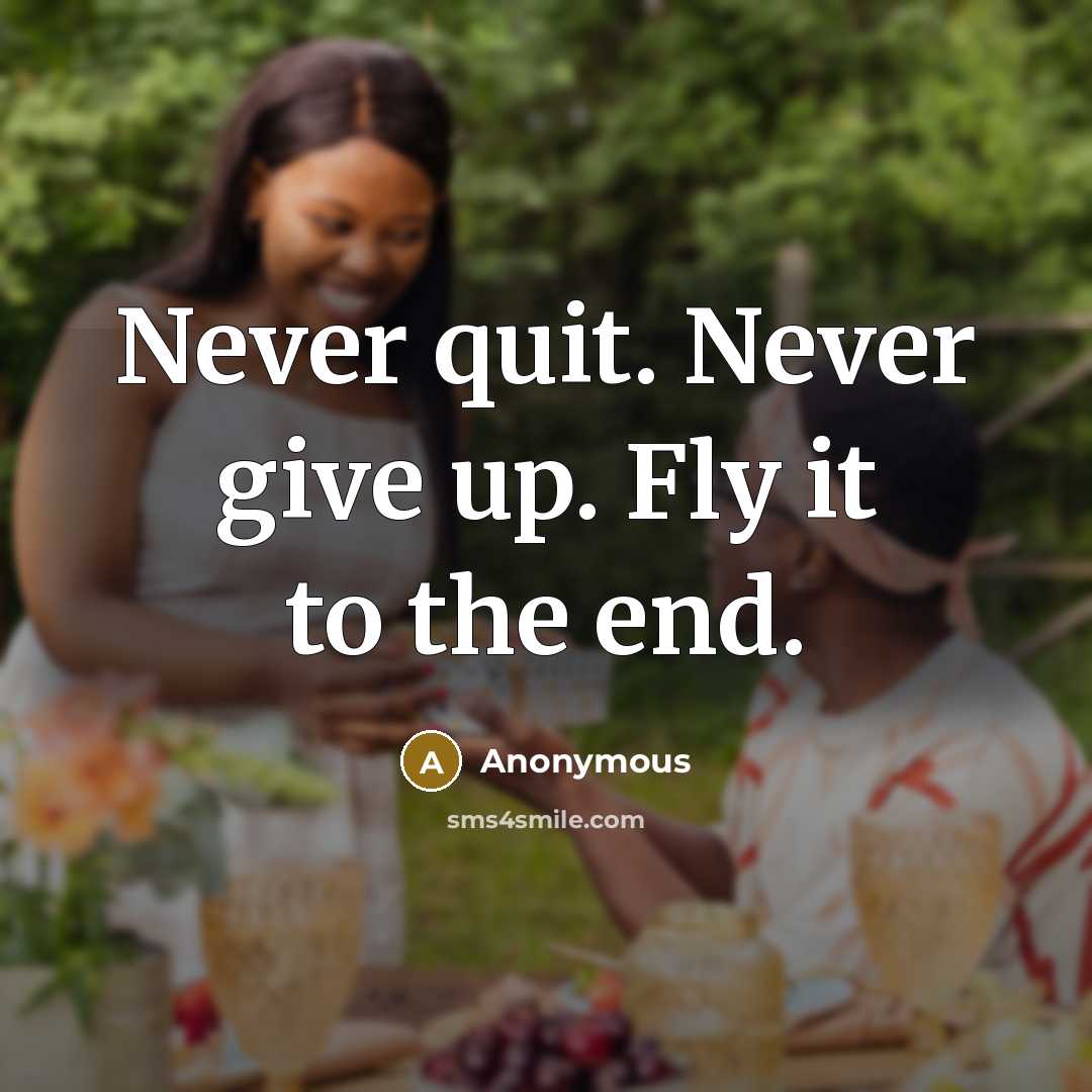 “Never quit. Never give up. Fly it to the end.” quote by Anonymous