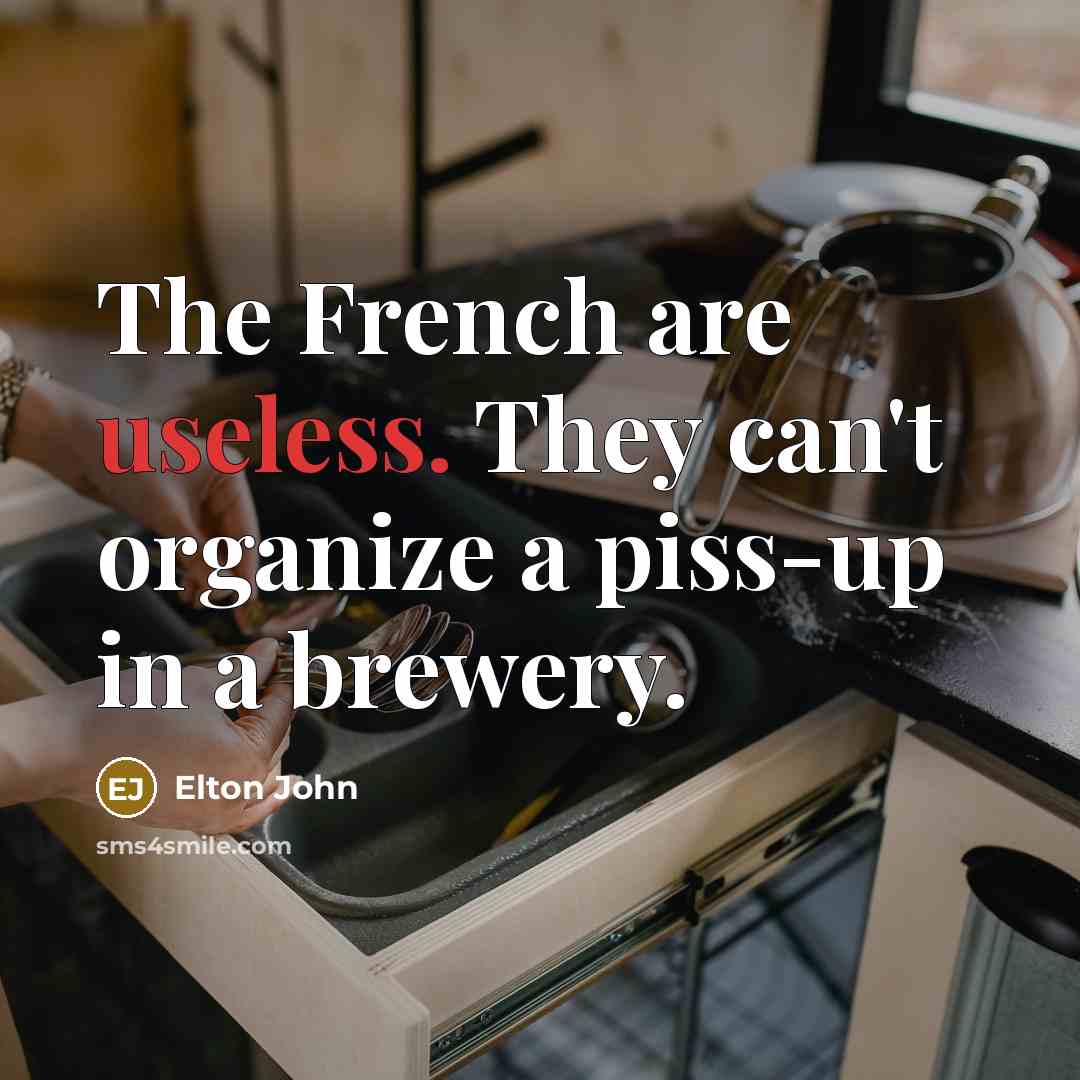 “The French are useless. They can't organize a piss-up in…” quote by Elton John