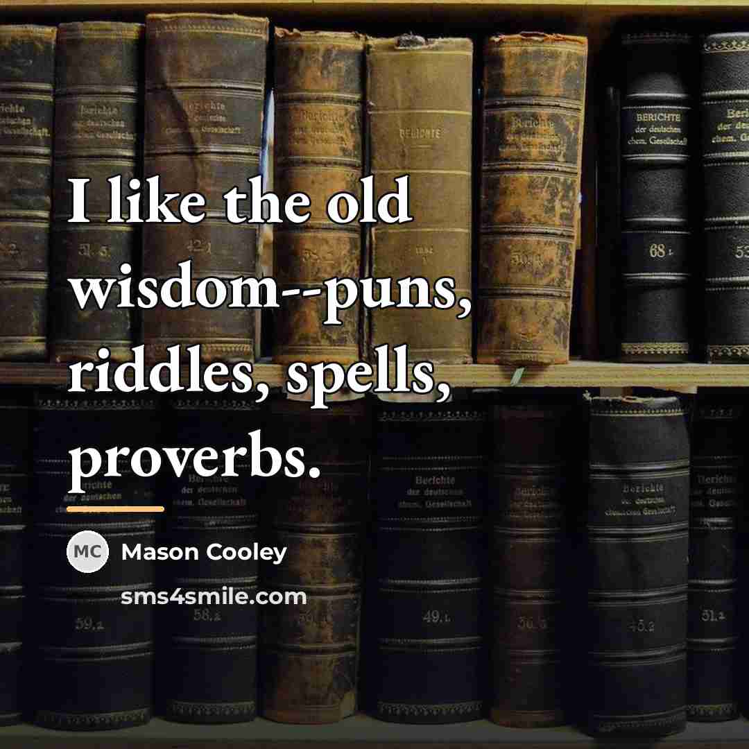 “I like the old wisdom--puns, riddles, spells, proverbs.…” quote by Mason Cooley