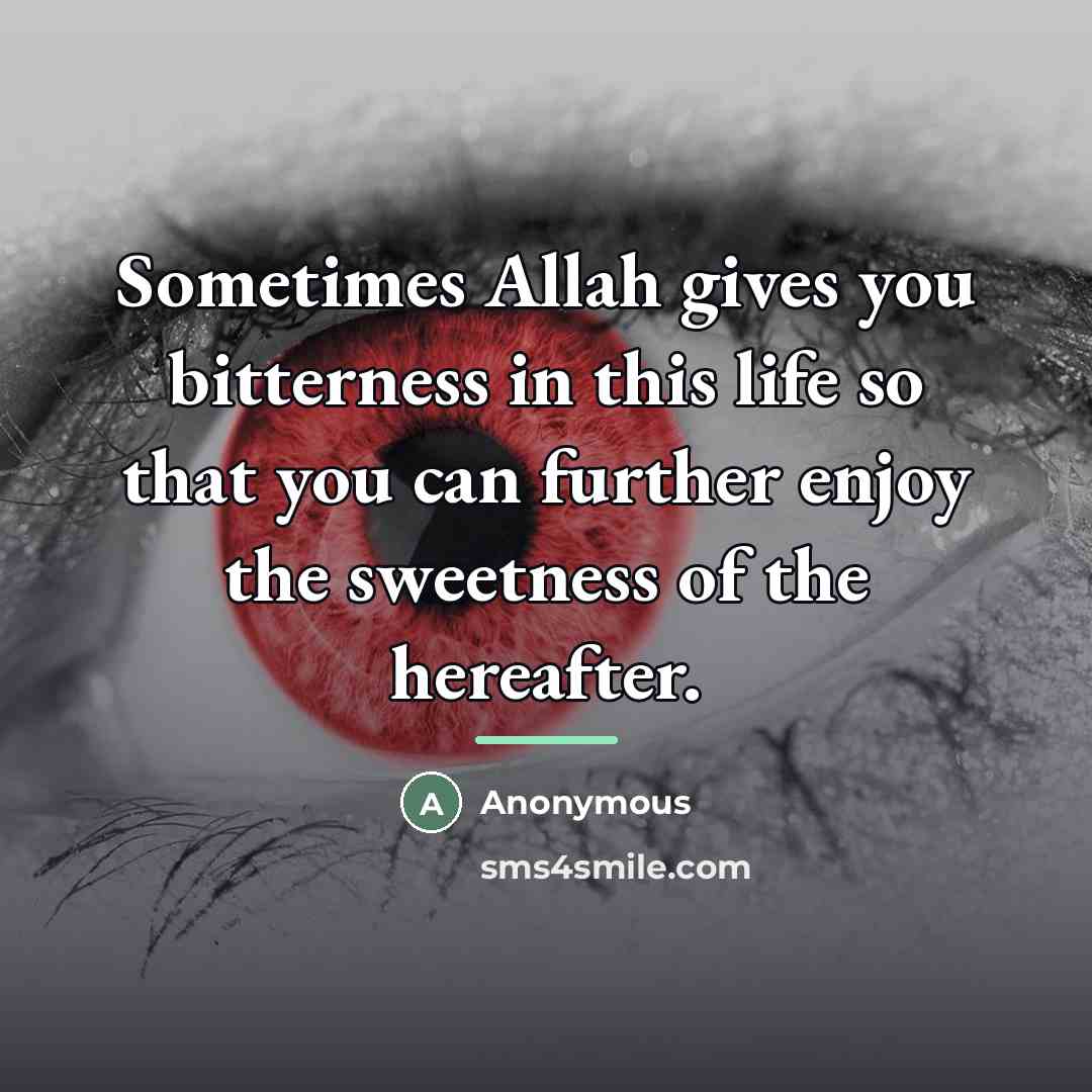 “Sometimes Allah gives you bitterness in this life so that…” quote by Anonymous