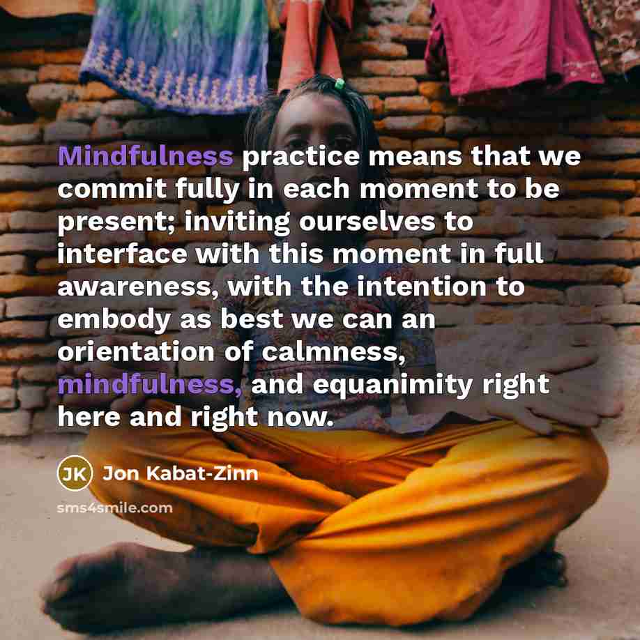 “Mindfulness practice means that we commit fully in each moment…” quote by Jon Kabat-Zinn
