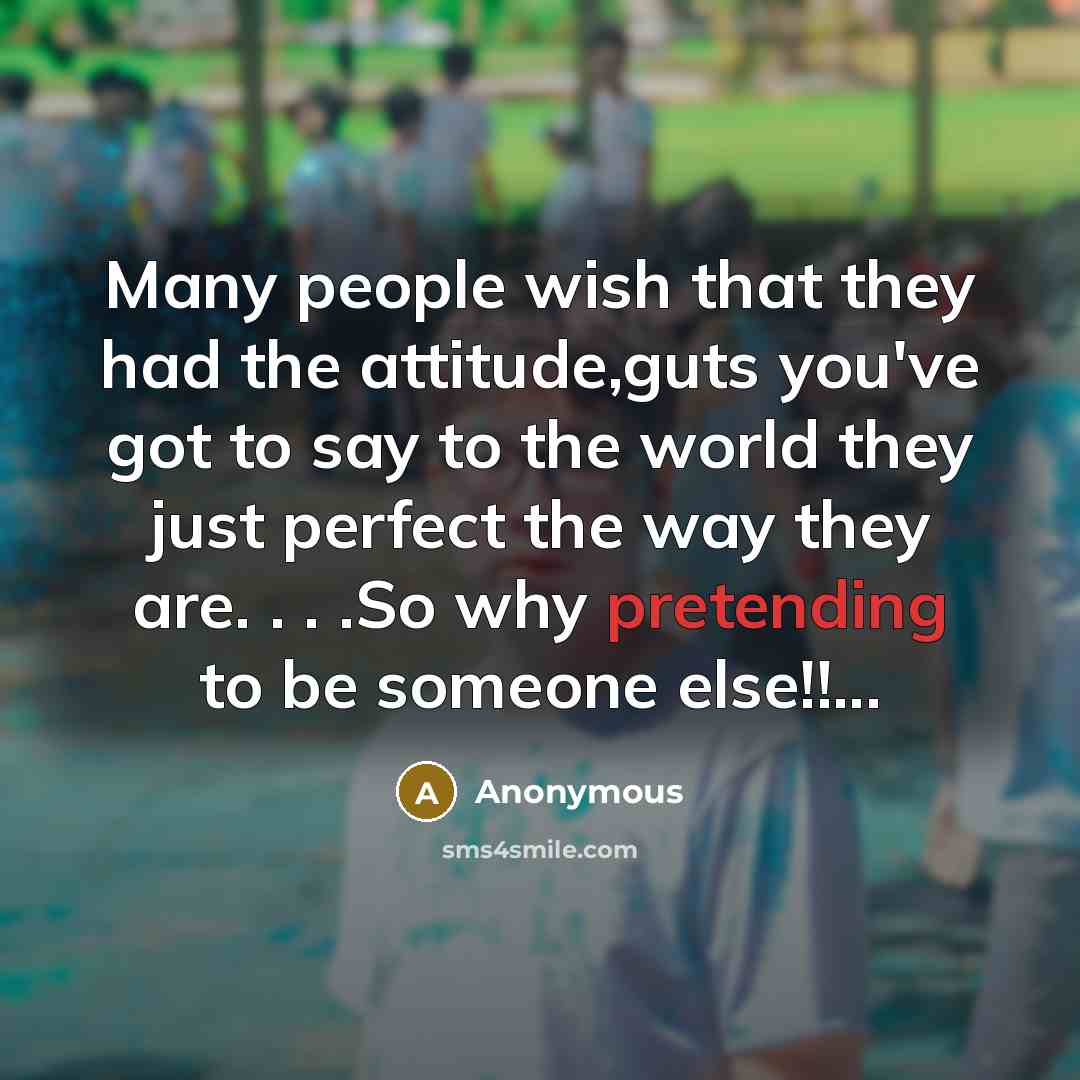 “Many people wish that they had the attitude,guts you've got to say to the world they just perfect the way they are. . . .So why pretending to be someone else!!...” quote by Anonymous