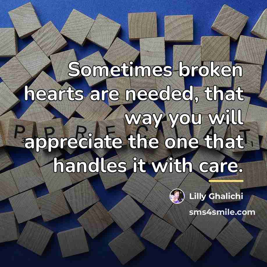 “Sometimes broken hearts are needed, that way you will appreciate…” quote by Lilly Ghalichi