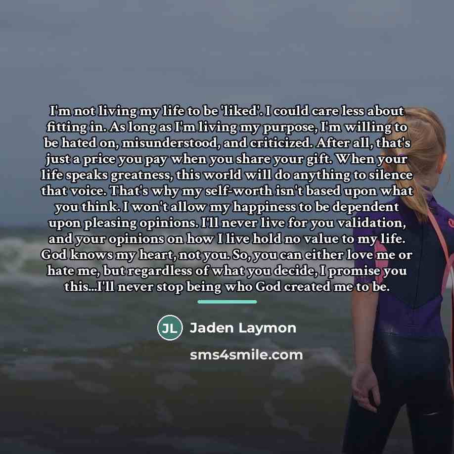 “I'm not living my life to be 'liked'. I could…” quote by Jaden Laymon