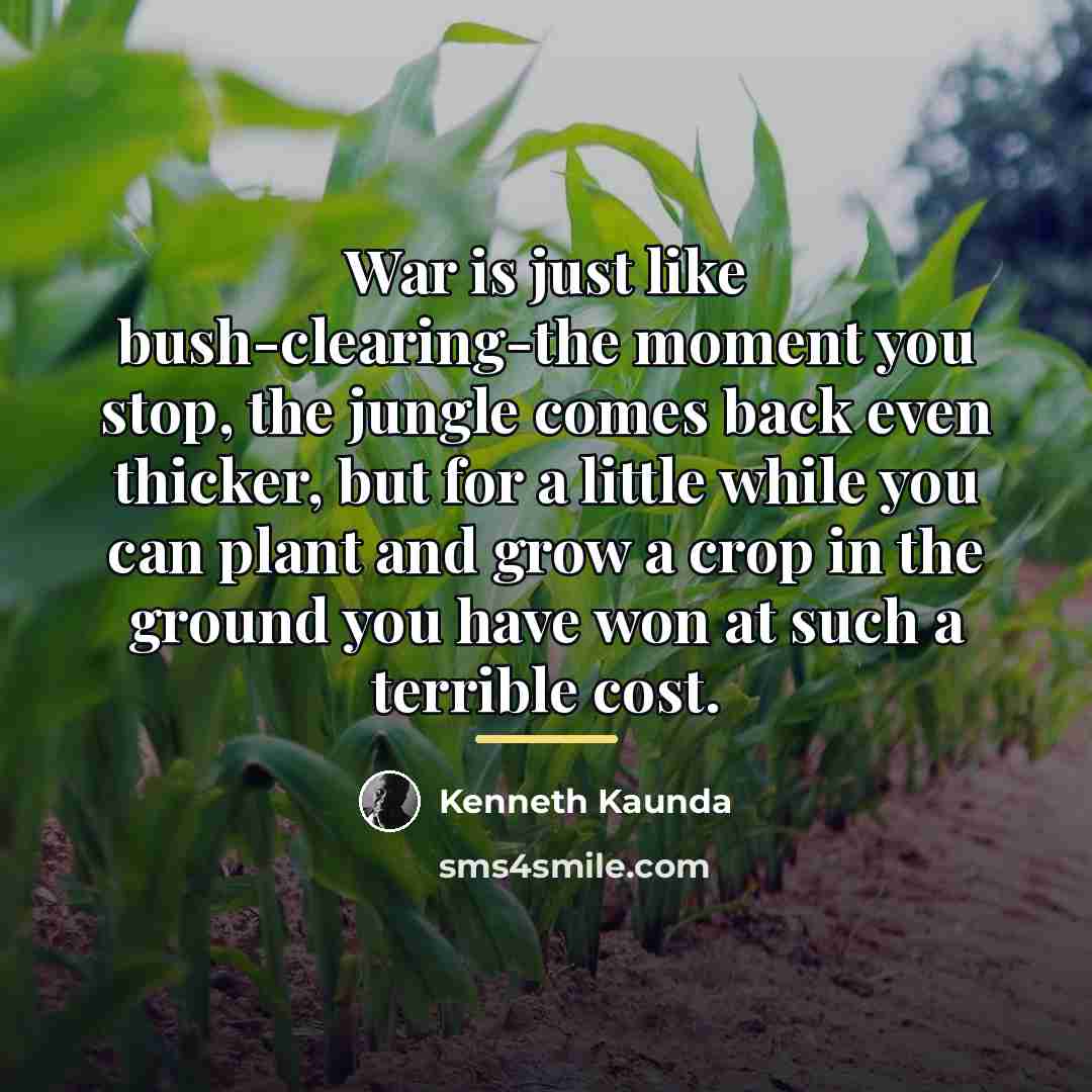 “War is just like bush-clearing-the moment you stop, the jungle…” quote by Kenneth Kaunda