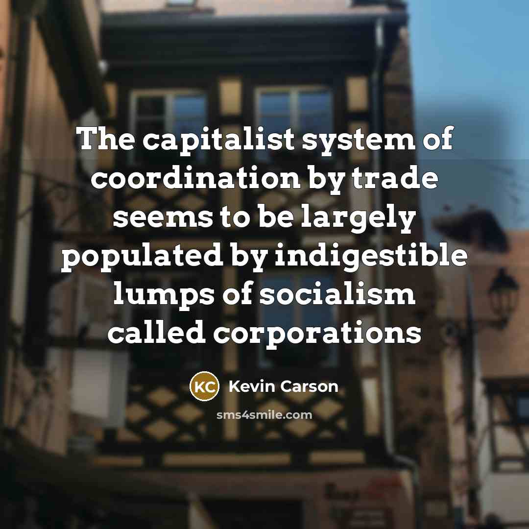 “The capitalist system of coordination by trade seems to be largely populated by indigestible lumps of socialism called corporations” quote by Kevin Carson