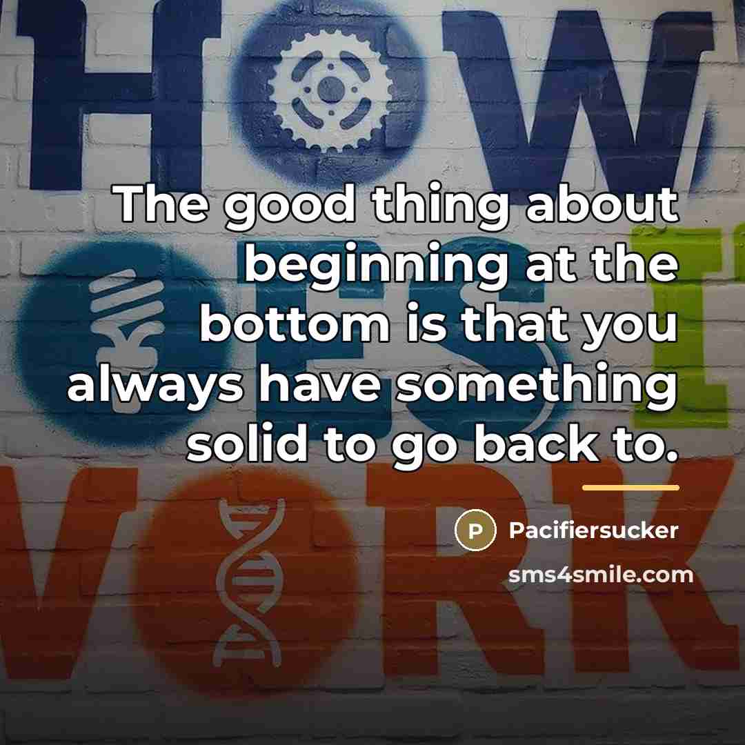 “The good thing about beginning at the bottom is that…” quote by Pacifiersucker