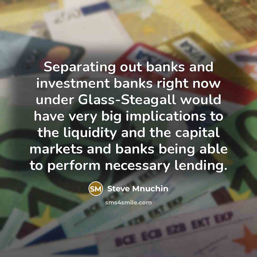 “Separating out banks and investment banks right now under Glass-Steagall…” quote by Steve Mnuchin