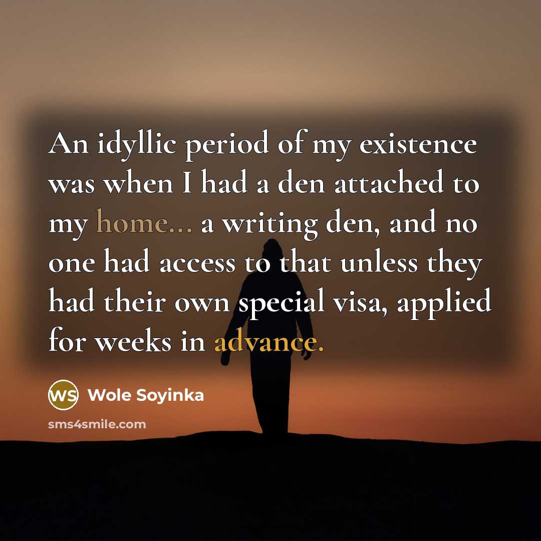 “An idyllic period of my existence was when I had…” quote by Wole Soyinka