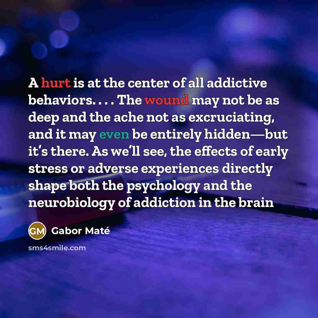 “A hurt is at the center of all addictive behaviors.…” quote by Gabor Mate