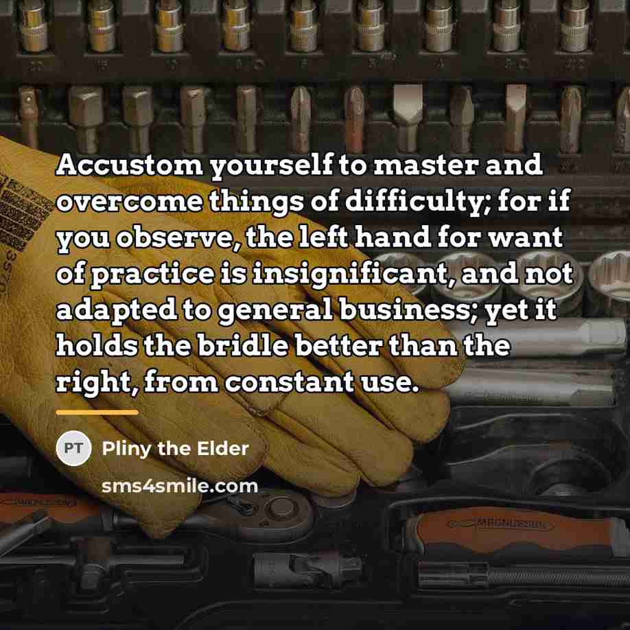 “Accustom yourself to master and overcome things of difficulty; for…” quote by Pliny the Elder