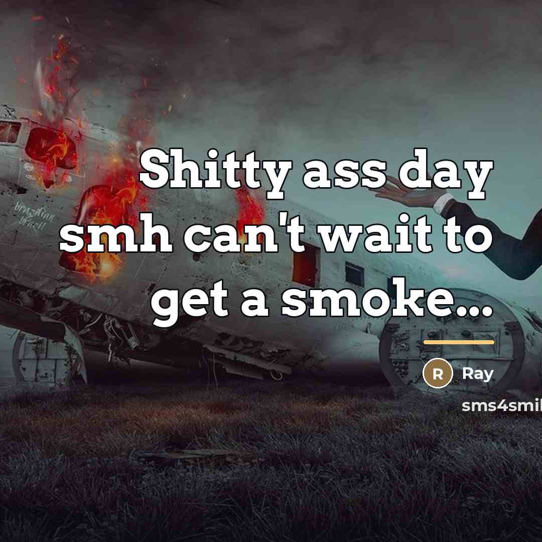 “Shitty ass day smh can't wait to get a smoke...…” quote by RAY
