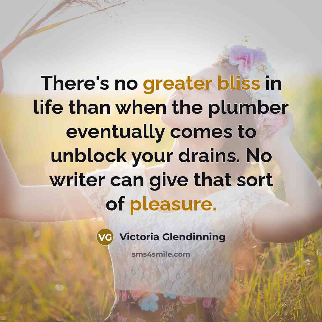 “There's no greater bliss in life than when the plumber…” quote by Victoria Glendinning
