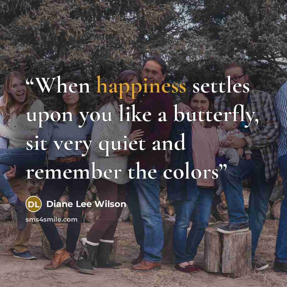 “When happiness settles upon you like a butterfly, sit very quiet and remember the colors” quote by Diane Lee Wilson