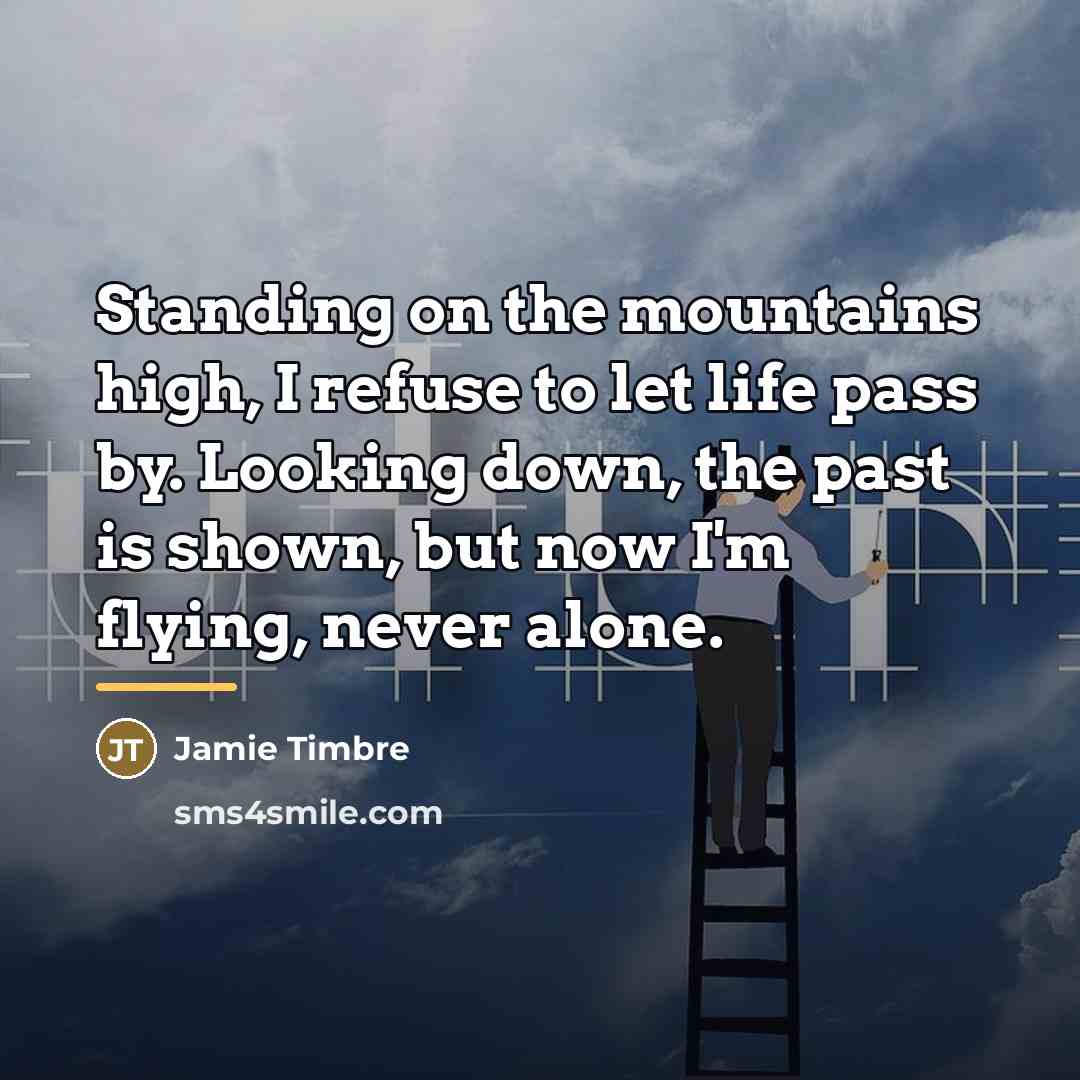 “Standing on the mountains high, I refuse to let life…” quote by Jamie Timbre