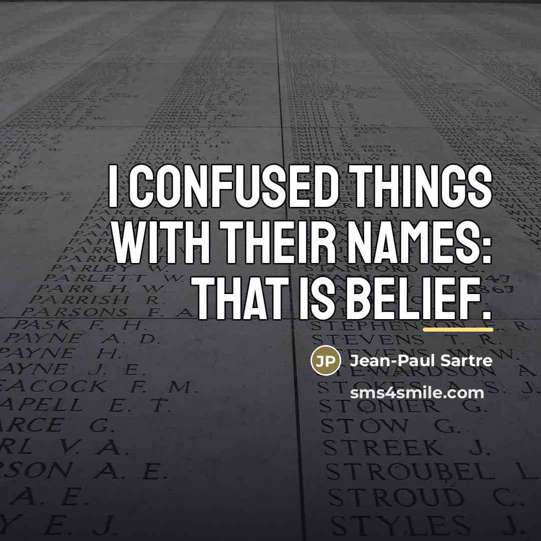 “I confused things with their names: that is belief.…” quote by Jean-Paul Sartre