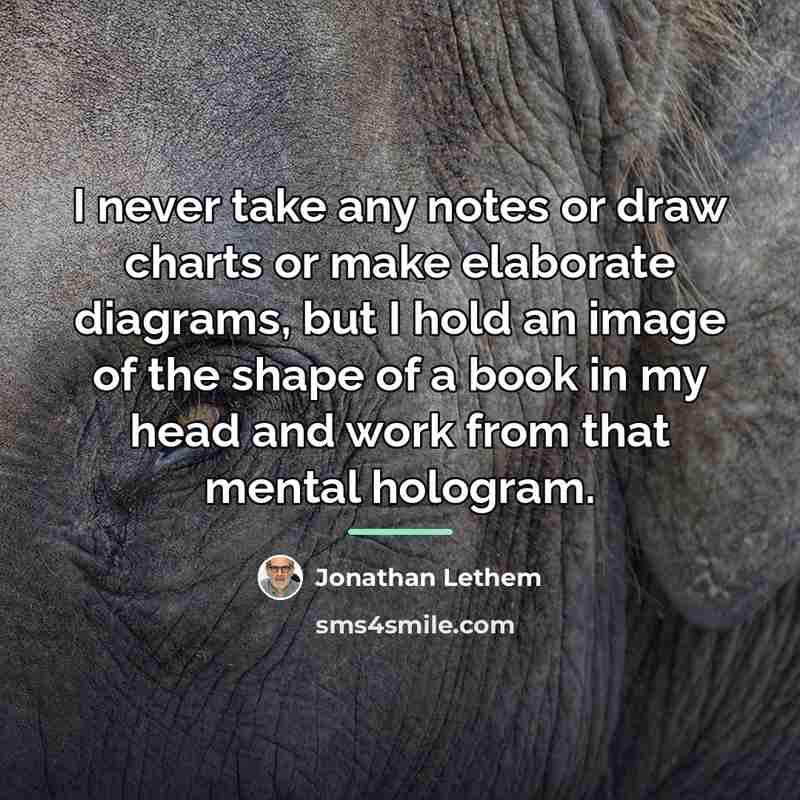 “I never take any notes or draw charts or make…” quote by Jonathan Lethem