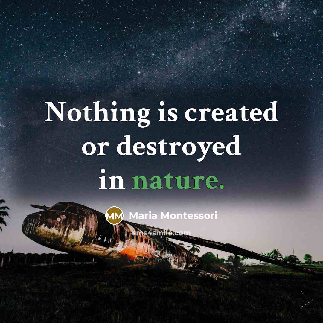 “Nothing is created or destroyed in nature.…” quote by Maria Montessori