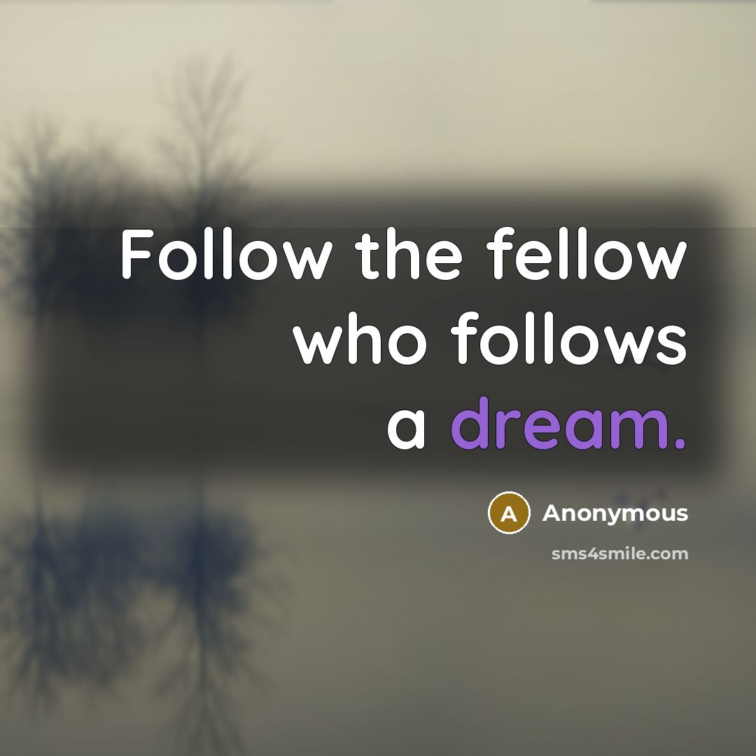 “Follow the fellow who follows a dream.…” quote by Anonymous