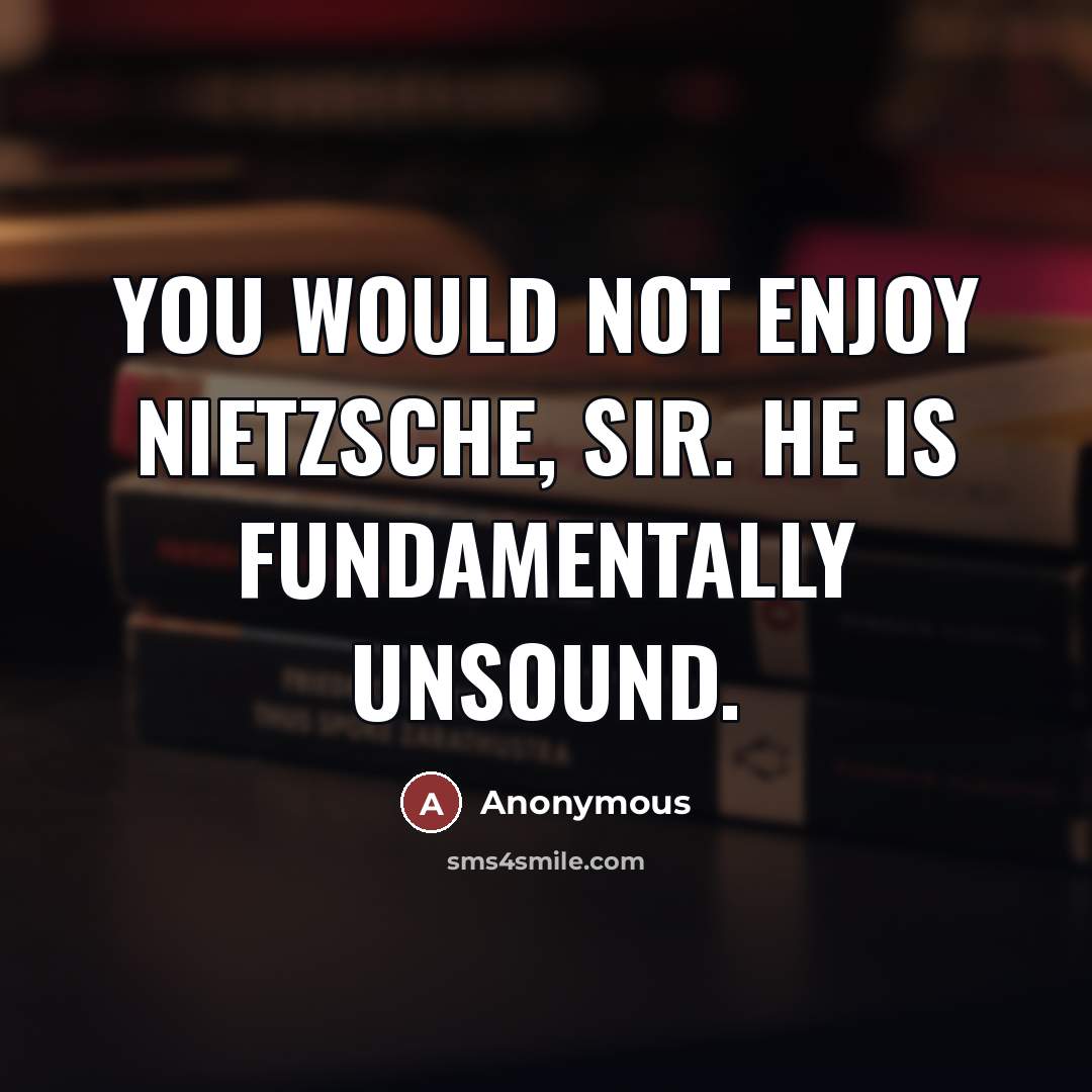 “You would not enjoy Nietzsche, sir. He is fundamentally unsound.…” quote by Anonymous