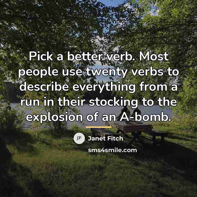 “Pick a better verb. Most people use twenty verbs to…” quote by Janet Fitch