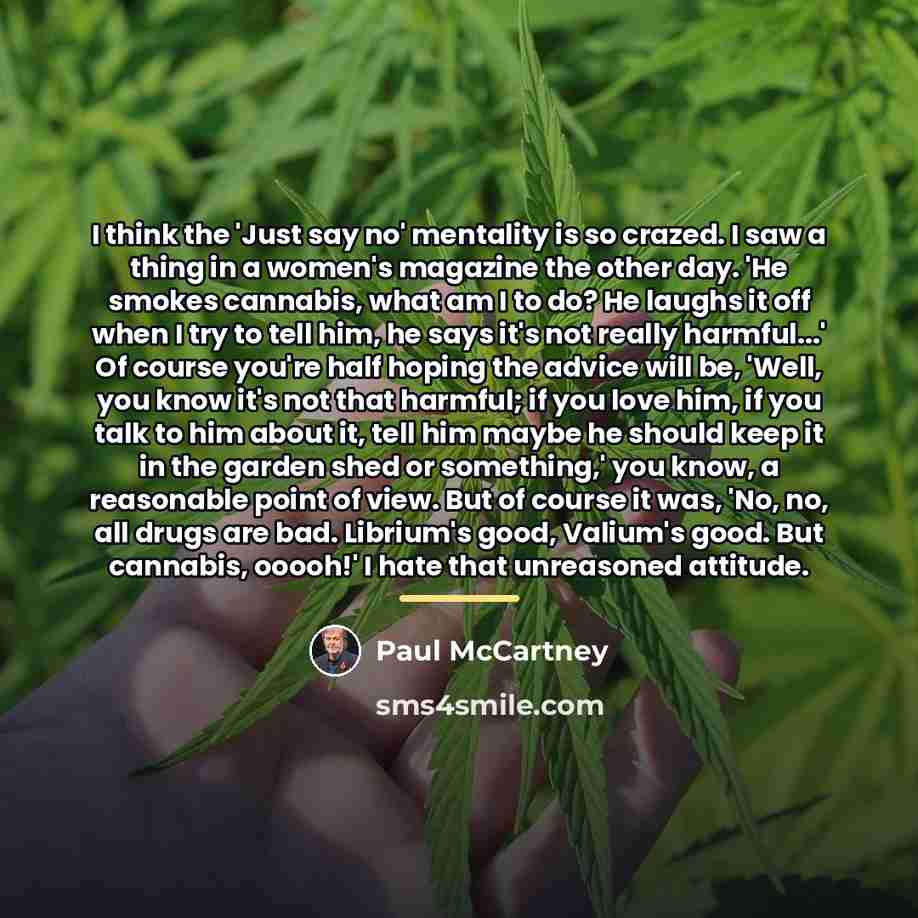 “I think the 'Just say no' mentality is so crazed.…” quote by Paul McCartney