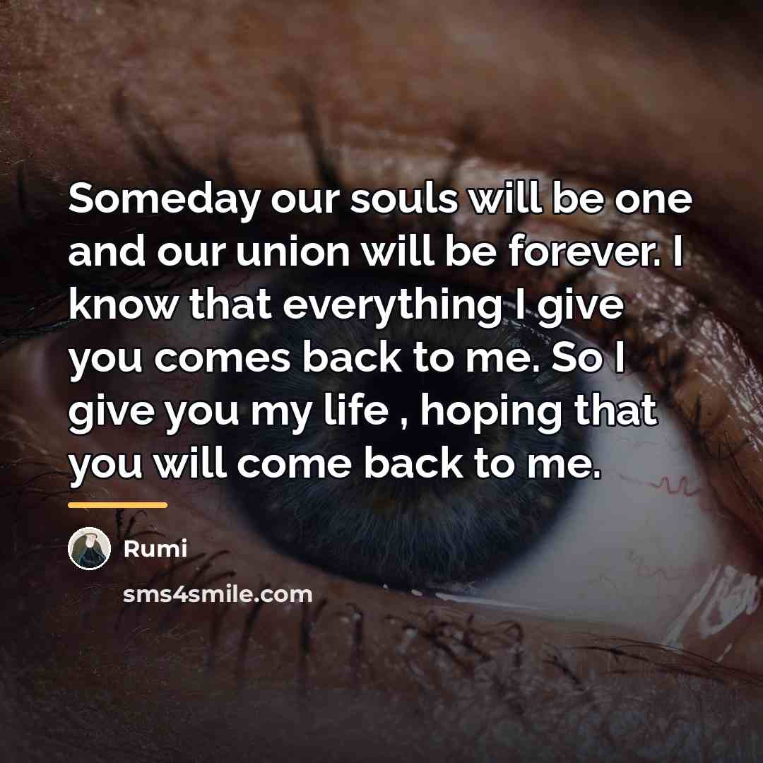 “Someday our souls will be one and our union will…” quote by Rumi