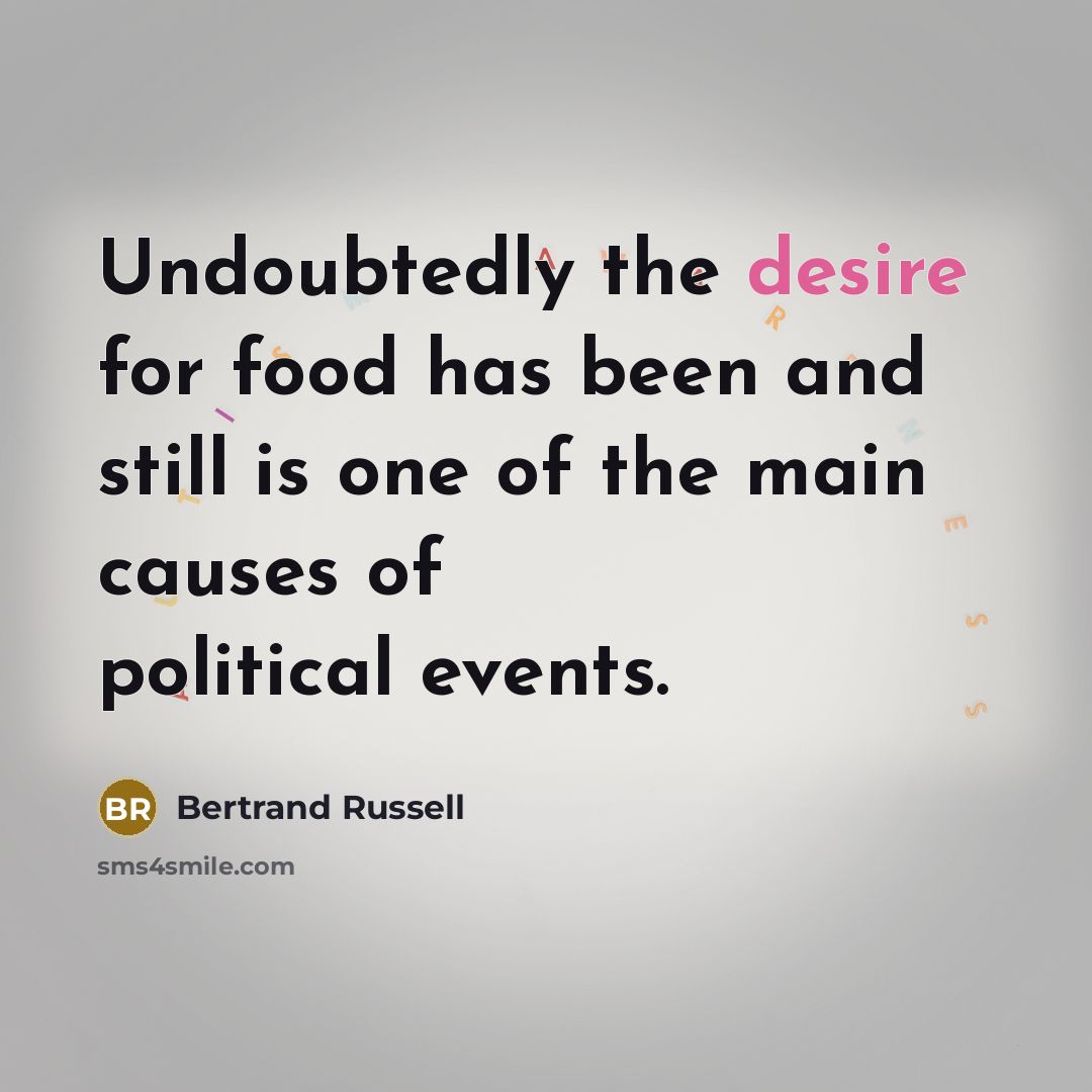 “Undoubtedly the desire for food has been and still is…” quote by Bertrand Russell
