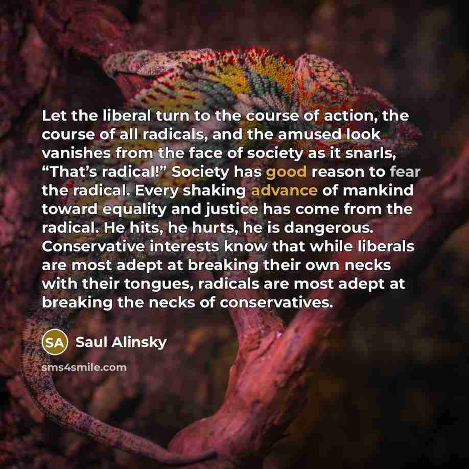 “Let the liberal turn to the course of action, the…” quote by Saul Alinsky