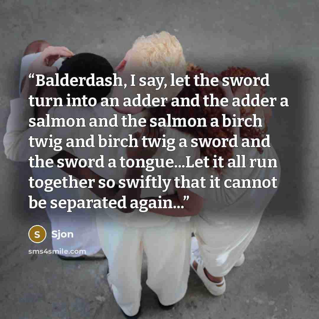 “Balderdash, I say, let the sword turn into an adder and the adder a salmon and the salmon a birch twig and birch twig a sword and the sword a tongue...Let it all run together so swiftly that it cannot be separated again...” quote by Sjón