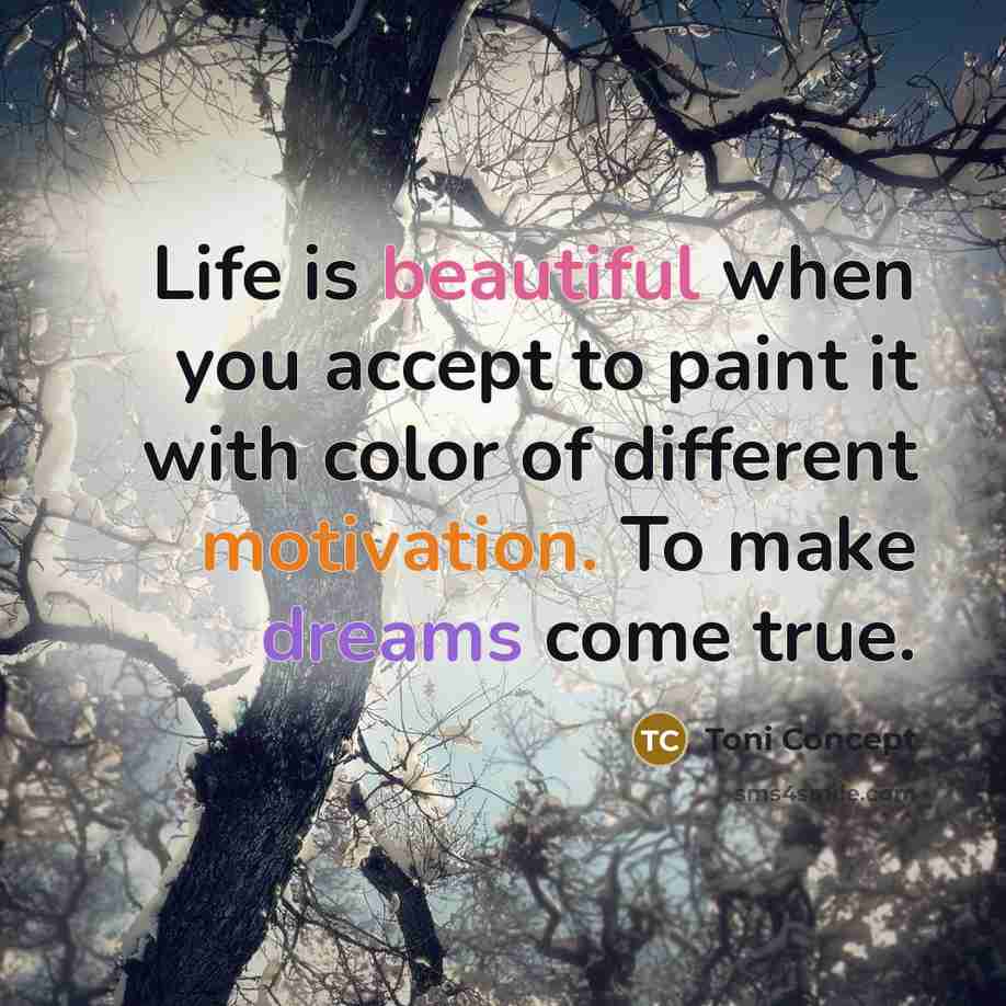“Life is beautiful when you accept to paint it with color of different motivation. To make dreams come true.” quote by Toni Concept