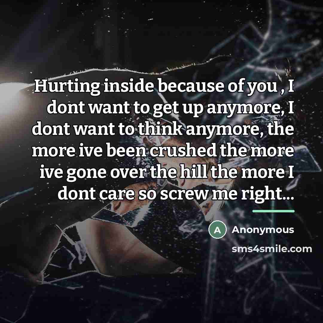 “Hurting inside because of you , I dont want to…” quote by Anonymous