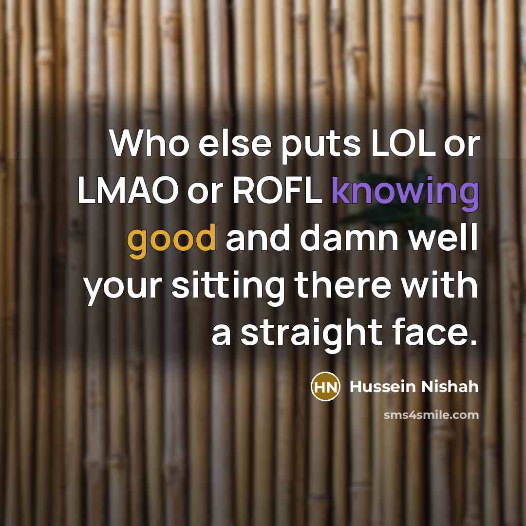 “Who else puts LOL or LMAO or ROFL knowing good…” quote by Hussein Nishah