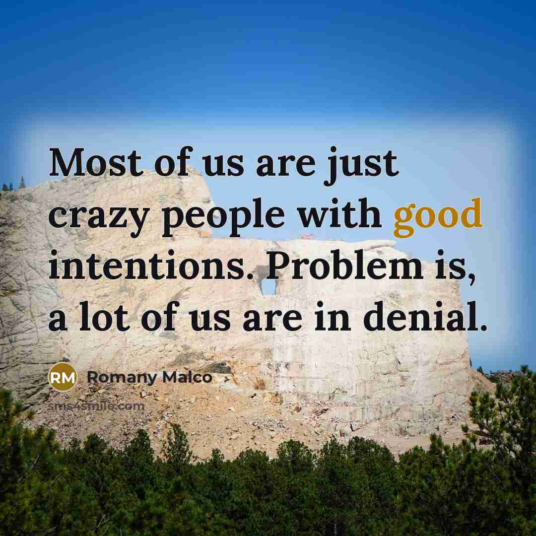 “Most of us are just crazy people with good intentions. Problem is, a lot of us are in denial.” quote by Romany Malco