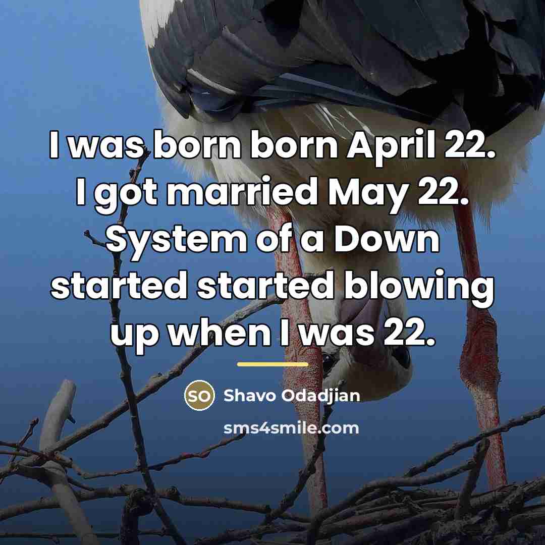 “I was born born April 22. I got married May…” quote by Shavo Odadjian