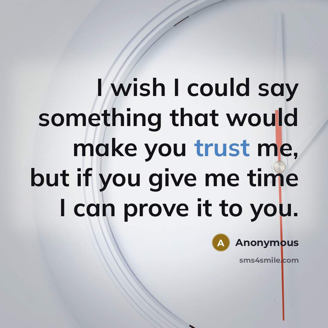 “I wish I could say something that would make you trust me, but if you give me time I can prove it to you.” quote by Anonymous