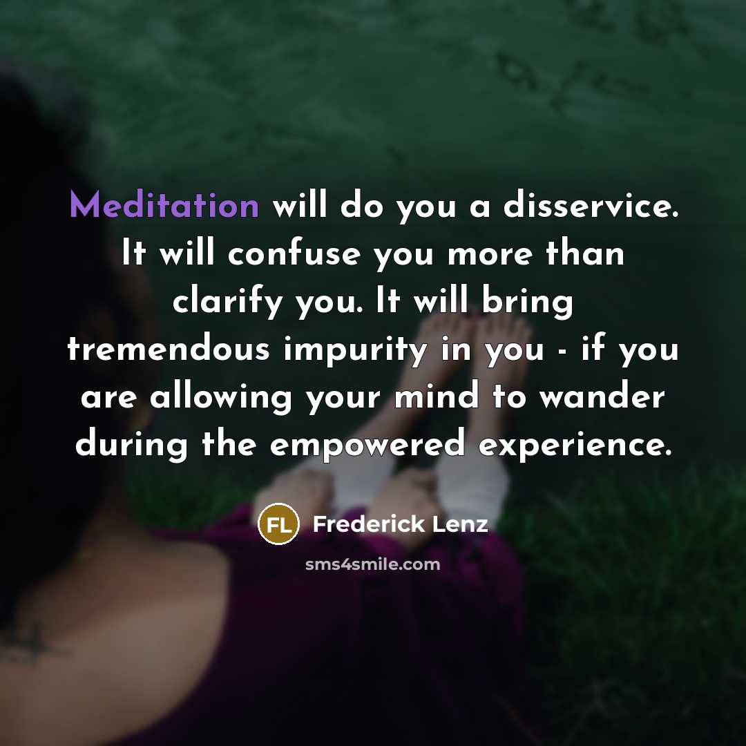 “Meditation will do you a disservice. It will confuse you…” quote by Frederick Lenz