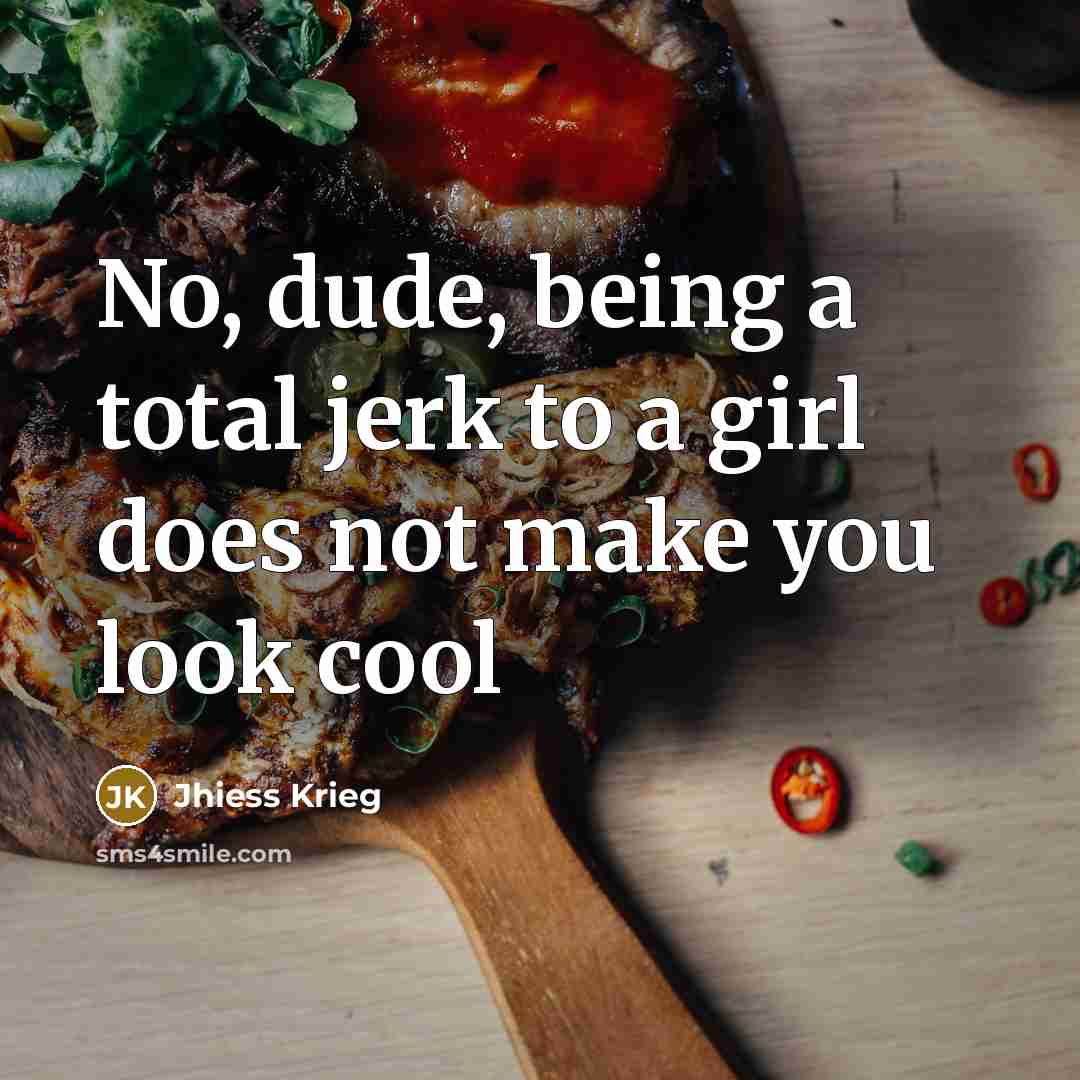 “No, dude, being a total jerk to a girl does not make you look cool” quote by Jhiess Krieg