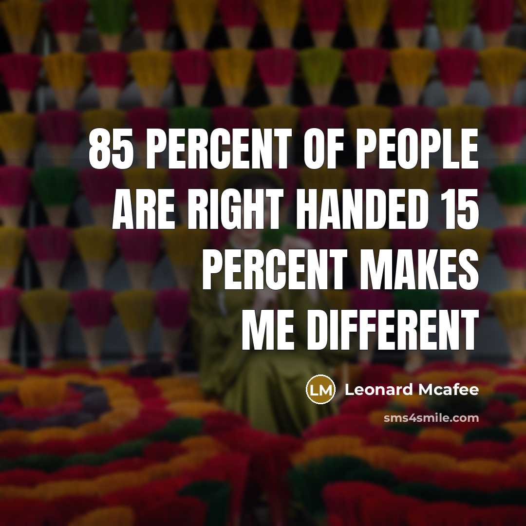 “85 percent of people are right handed 15 percent makes me different” quote by Leonard Mcafee