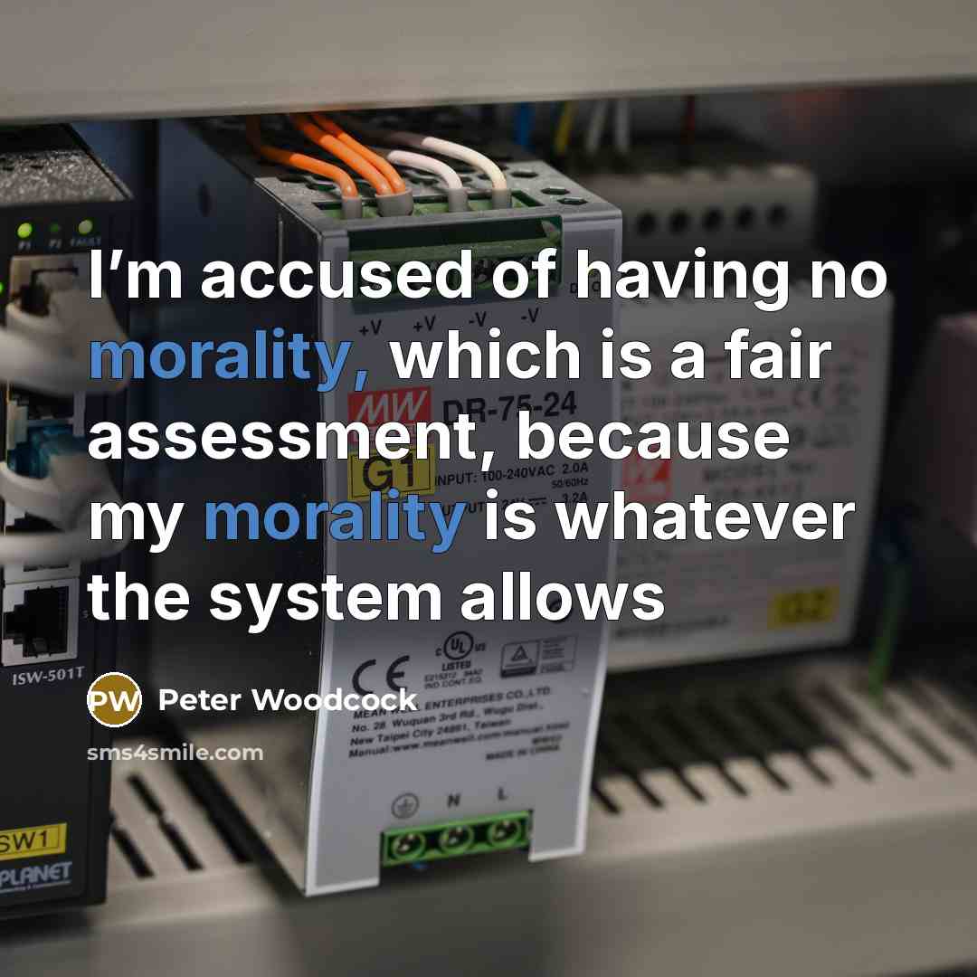 “I’m accused of having no morality, which is a fair…” quote by Peter Woodcock