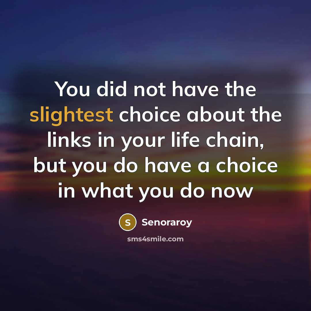 “You did not have the slightest choice about the links in your life chain, but you do have a choice in what you do now” quote by Senoraroy