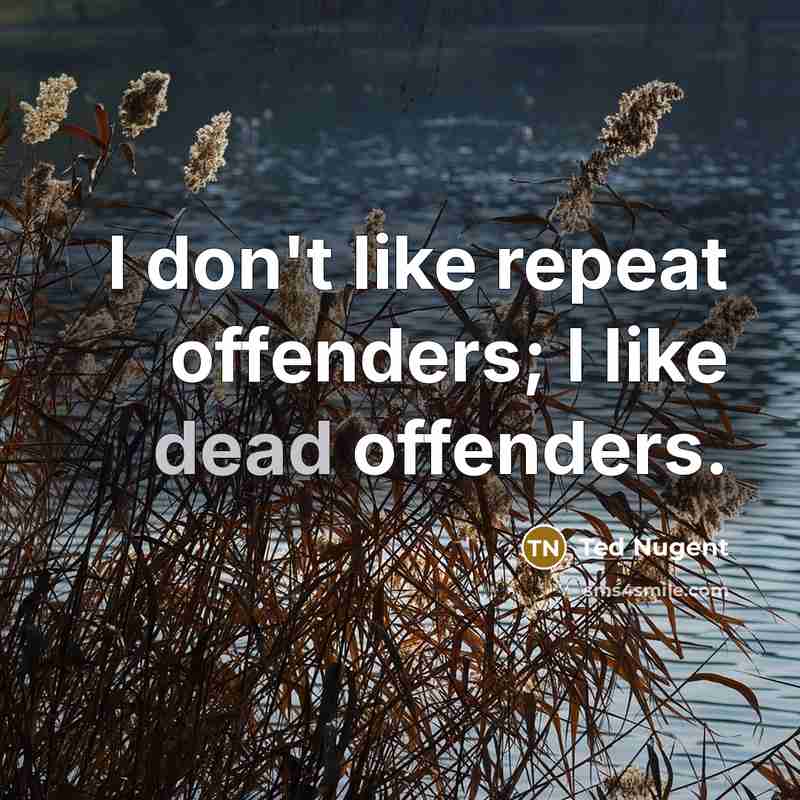 “I don't like repeat offenders; I like dead offenders.…” quote by Ted Nugent